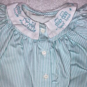 Vintage Healthtex aqua white striped bubble romper 18m